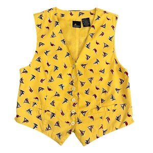 Vintage Lizsport Women’s Vest Size 8 Yellow Blue Red Sailboats Sailing 80s Lined